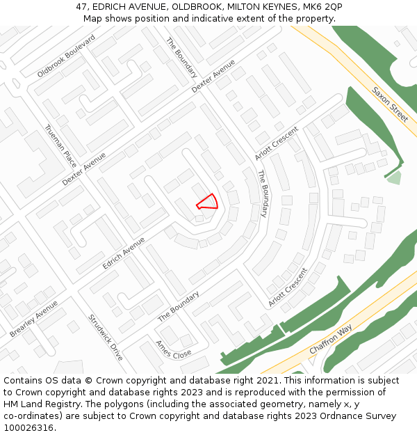 47, EDRICH AVENUE, OLDBROOK, MILTON KEYNES, MK6 2QP: Location map and indicative extent of plot