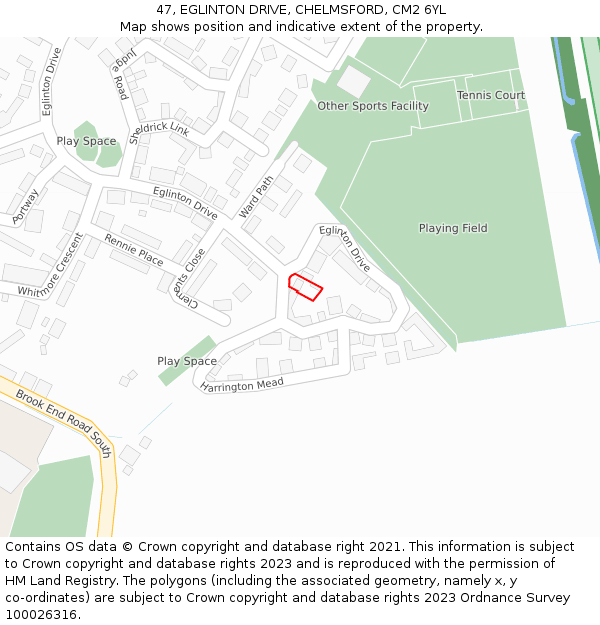 47, EGLINTON DRIVE, CHELMSFORD, CM2 6YL: Location map and indicative extent of plot