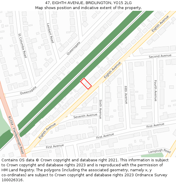 47, EIGHTH AVENUE, BRIDLINGTON, YO15 2LG: Location map and indicative extent of plot