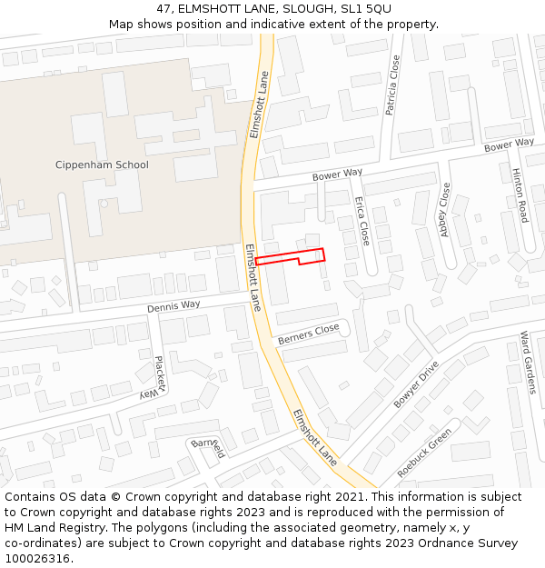 47, ELMSHOTT LANE, SLOUGH, SL1 5QU: Location map and indicative extent of plot