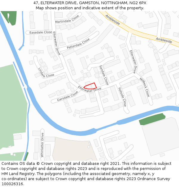 47, ELTERWATER DRIVE, GAMSTON, NOTTINGHAM, NG2 6PX: Location map and indicative extent of plot