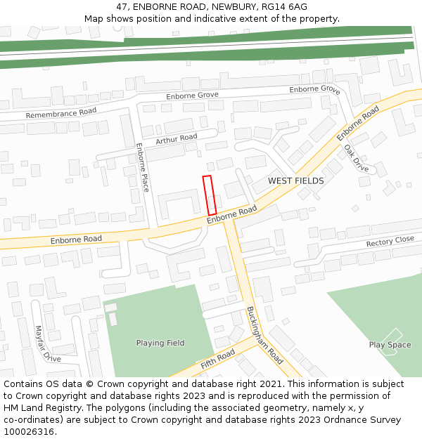 47, ENBORNE ROAD, NEWBURY, RG14 6AG: Location map and indicative extent of plot
