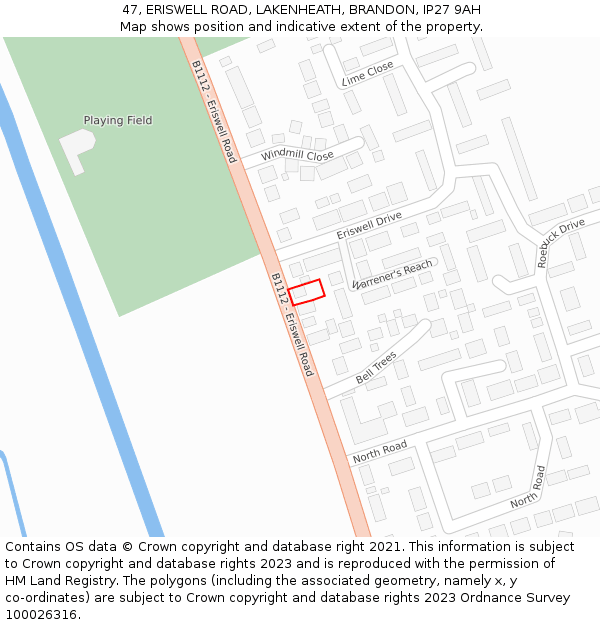 47, ERISWELL ROAD, LAKENHEATH, BRANDON, IP27 9AH: Location map and indicative extent of plot