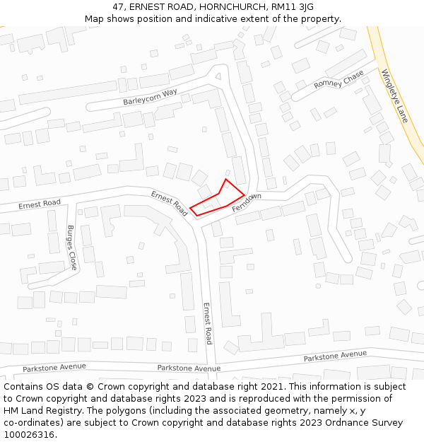 47, ERNEST ROAD, HORNCHURCH, RM11 3JG: Location map and indicative extent of plot