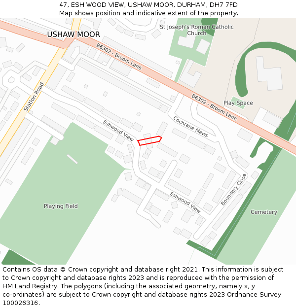 47, ESH WOOD VIEW, USHAW MOOR, DURHAM, DH7 7FD: Location map and indicative extent of plot