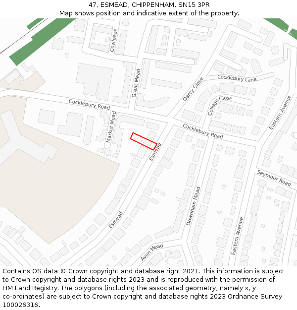 47, ESMEAD, CHIPPENHAM, SN15 3PR: Location map and indicative extent of plot