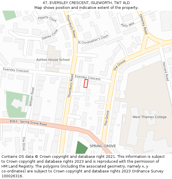 47, EVERSLEY CRESCENT, ISLEWORTH, TW7 4LD: Location map and indicative extent of plot