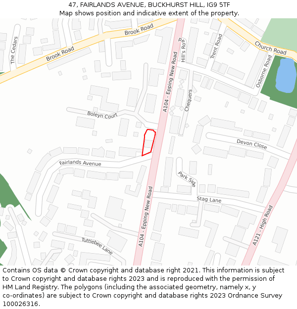 47, FAIRLANDS AVENUE, BUCKHURST HILL, IG9 5TF: Location map and indicative extent of plot