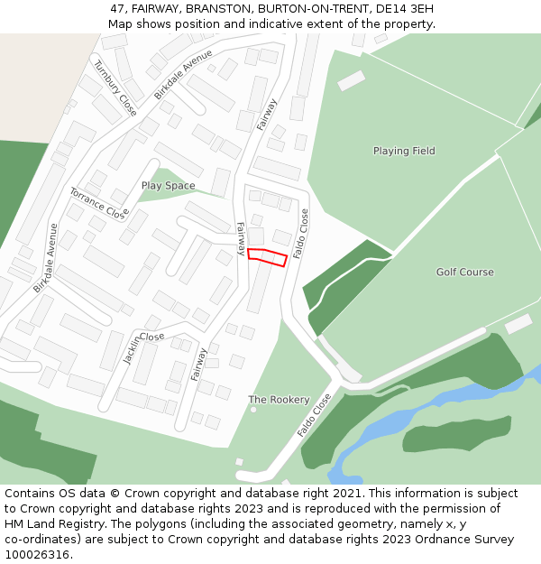 47, FAIRWAY, BRANSTON, BURTON-ON-TRENT, DE14 3EH: Location map and indicative extent of plot