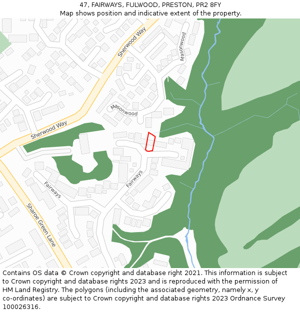 47, FAIRWAYS, FULWOOD, PRESTON, PR2 8FY: Location map and indicative extent of plot