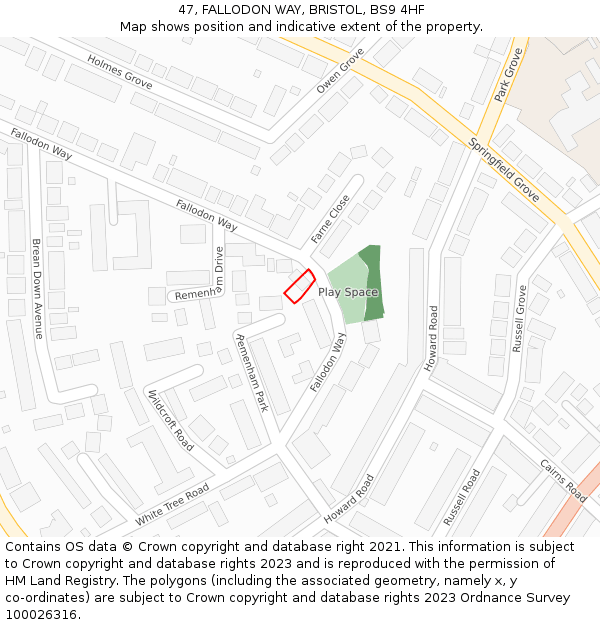 47, FALLODON WAY, BRISTOL, BS9 4HF: Location map and indicative extent of plot