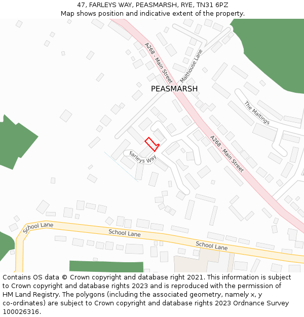 47, FARLEYS WAY, PEASMARSH, RYE, TN31 6PZ: Location map and indicative extent of plot