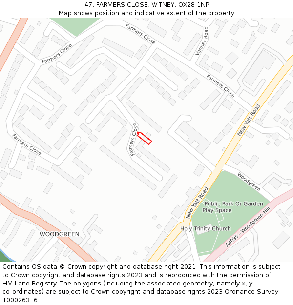 47, FARMERS CLOSE, WITNEY, OX28 1NP: Location map and indicative extent of plot