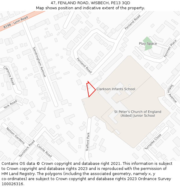 47, FENLAND ROAD, WISBECH, PE13 3QD: Location map and indicative extent of plot