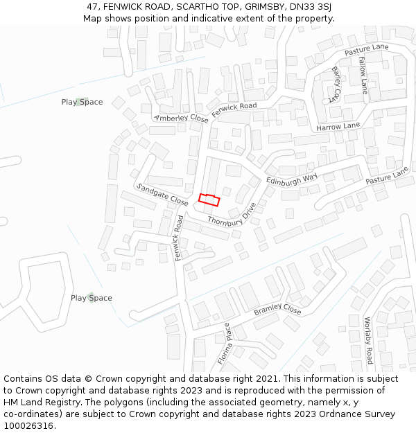 47, FENWICK ROAD, SCARTHO TOP, GRIMSBY, DN33 3SJ: Location map and indicative extent of plot