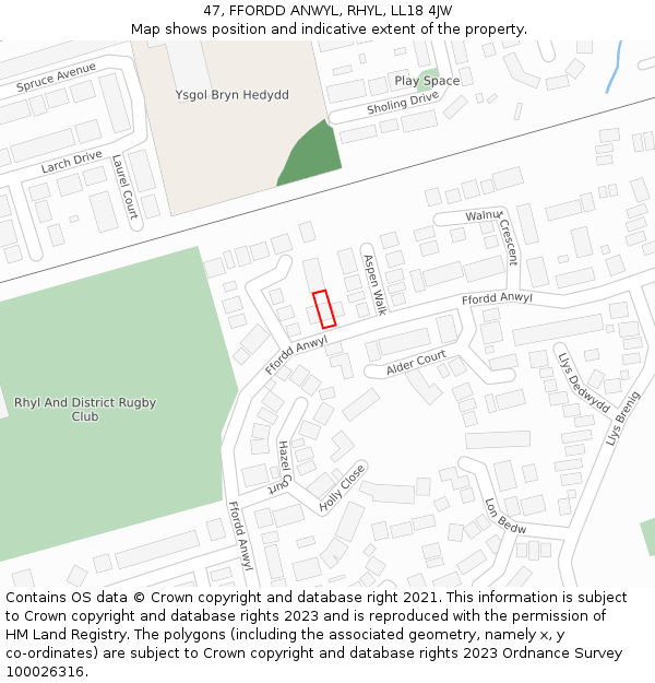 47, FFORDD ANWYL, RHYL, LL18 4JW: Location map and indicative extent of plot