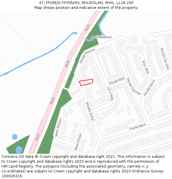 47, FFORDD FFYNNON, RHUDDLAN, RHYL, LL18 2SP: Location map and indicative extent of plot