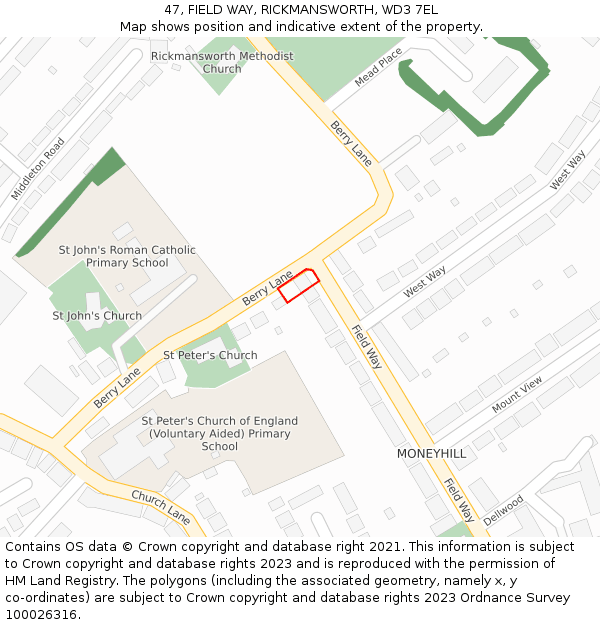 47, FIELD WAY, RICKMANSWORTH, WD3 7EL: Location map and indicative extent of plot