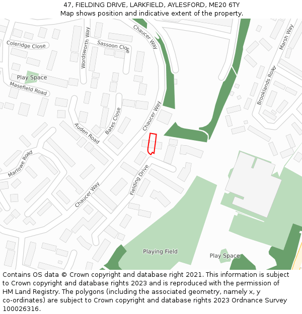 47, FIELDING DRIVE, LARKFIELD, AYLESFORD, ME20 6TY: Location map and indicative extent of plot