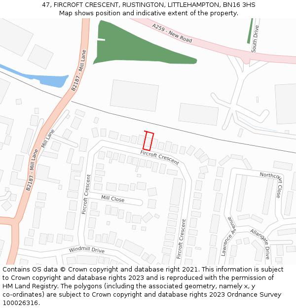 47, FIRCROFT CRESCENT, RUSTINGTON, LITTLEHAMPTON, BN16 3HS: Location map and indicative extent of plot