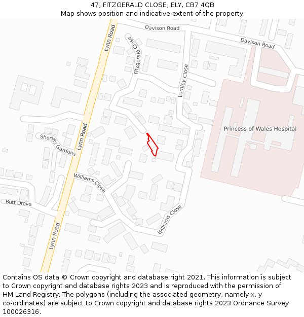 47, FITZGERALD CLOSE, ELY, CB7 4QB: Location map and indicative extent of plot