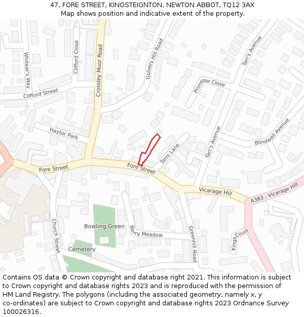 47, FORE STREET, KINGSTEIGNTON, NEWTON ABBOT, TQ12 3AX: Location map and indicative extent of plot