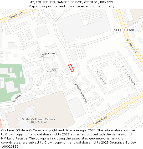 47, FOURFIELDS, BAMBER BRIDGE, PRESTON, PR5 6GS: Location map and indicative extent of plot