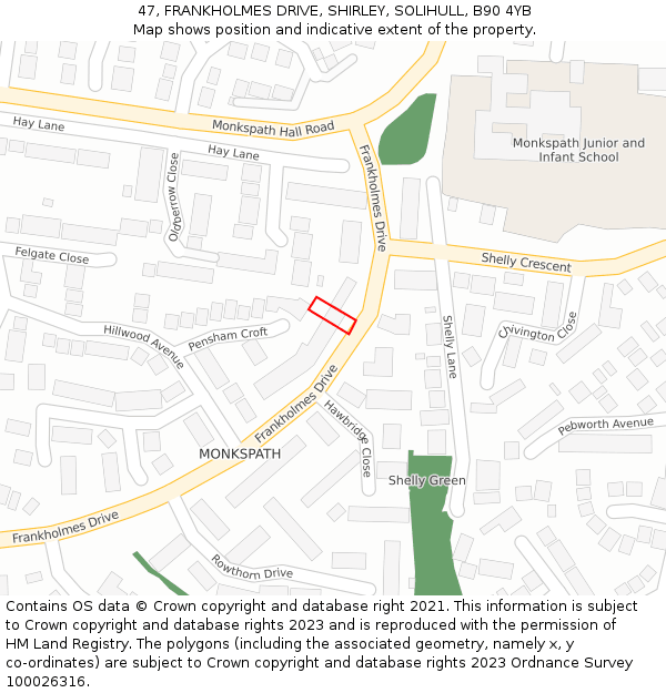 47, FRANKHOLMES DRIVE, SHIRLEY, SOLIHULL, B90 4YB: Location map and indicative extent of plot