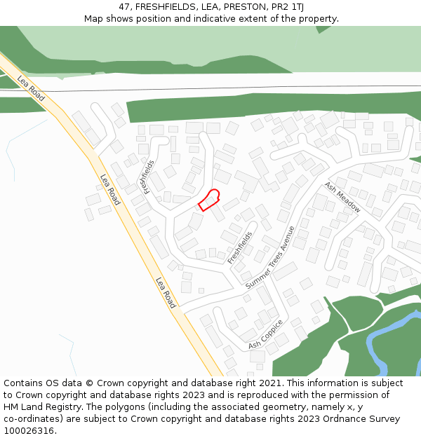 47, FRESHFIELDS, LEA, PRESTON, PR2 1TJ: Location map and indicative extent of plot