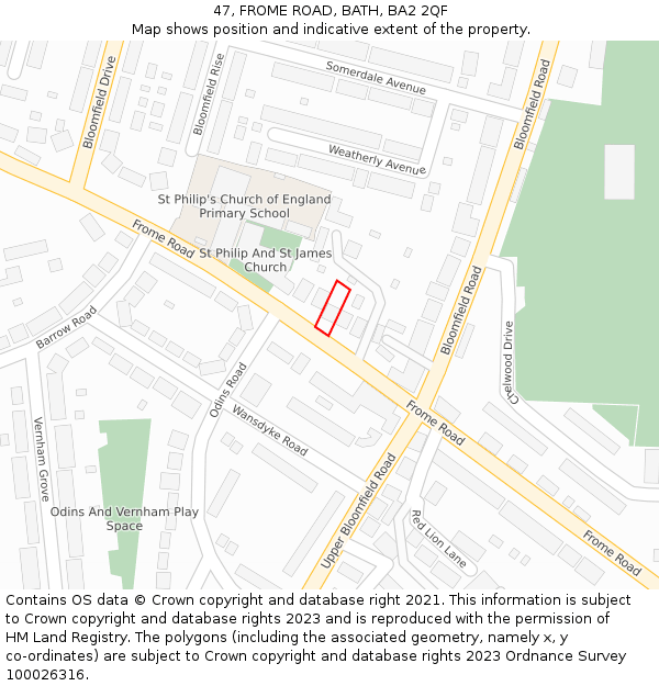 47, FROME ROAD, BATH, BA2 2QF: Location map and indicative extent of plot