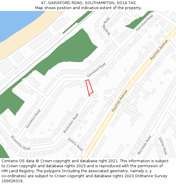 47, GAINSFORD ROAD, SOUTHAMPTON, SO19 7AS: Location map and indicative extent of plot