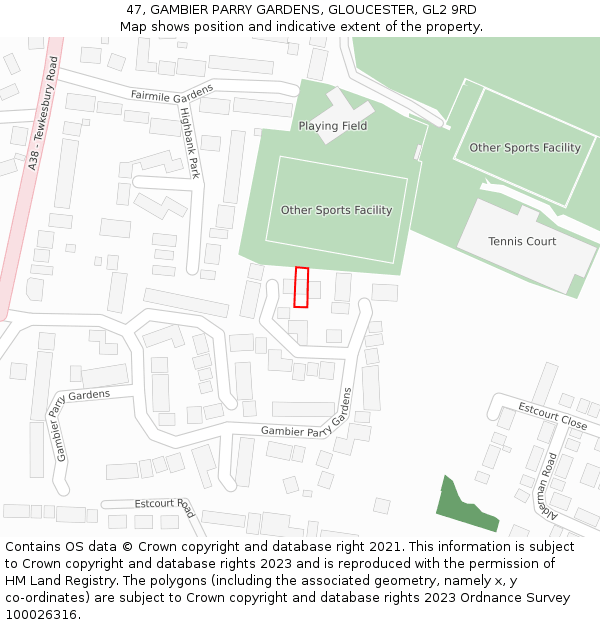 47, GAMBIER PARRY GARDENS, GLOUCESTER, GL2 9RD: Location map and indicative extent of plot