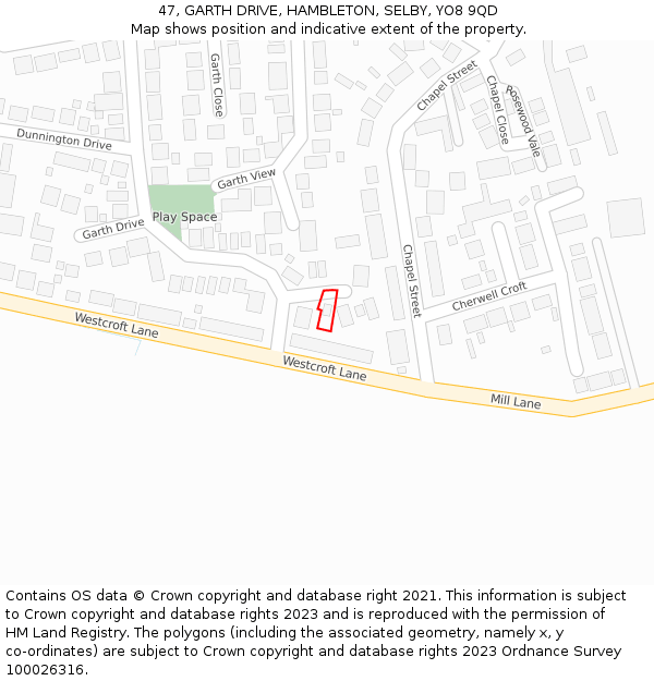 47, GARTH DRIVE, HAMBLETON, SELBY, YO8 9QD: Location map and indicative extent of plot