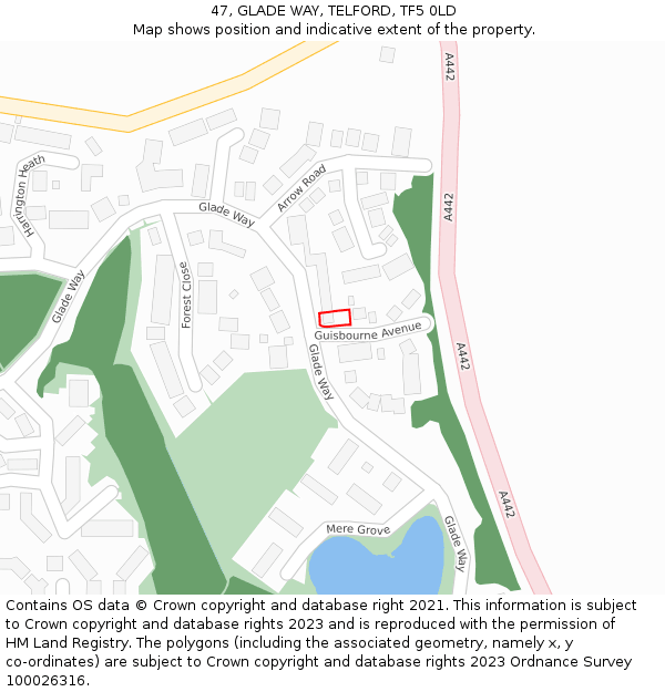 47, GLADE WAY, TELFORD, TF5 0LD: Location map and indicative extent of plot