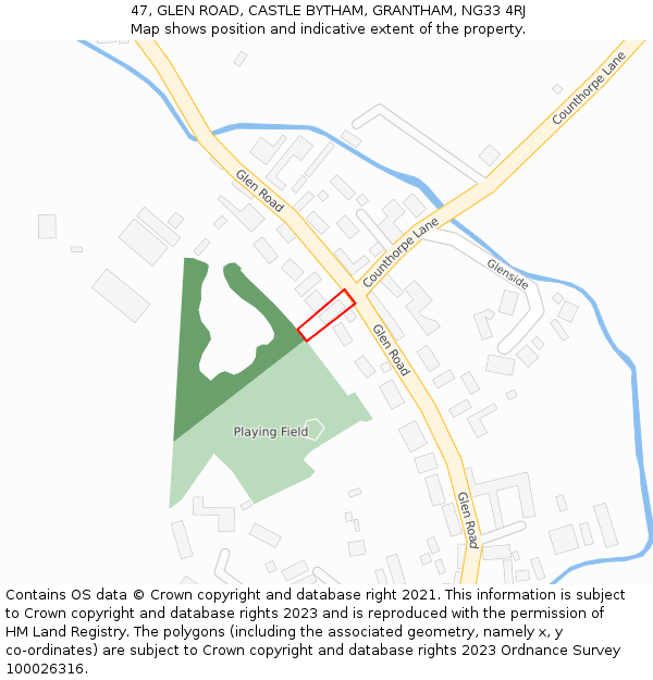 47, GLEN ROAD, CASTLE BYTHAM, GRANTHAM, NG33 4RJ: Location map and indicative extent of plot