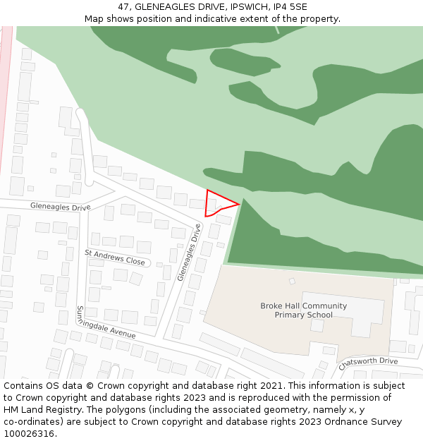 47, GLENEAGLES DRIVE, IPSWICH, IP4 5SE: Location map and indicative extent of plot