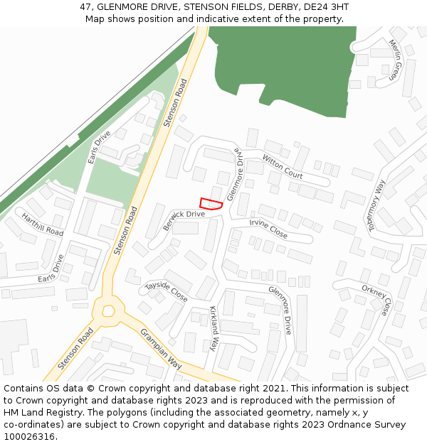 47, GLENMORE DRIVE, STENSON FIELDS, DERBY, DE24 3HT: Location map and indicative extent of plot