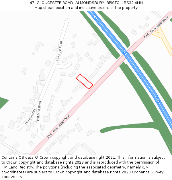 47, GLOUCESTER ROAD, ALMONDSBURY, BRISTOL, BS32 4HH: Location map and indicative extent of plot