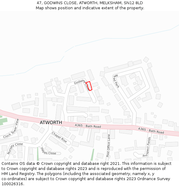 47, GODWINS CLOSE, ATWORTH, MELKSHAM, SN12 8LD: Location map and indicative extent of plot