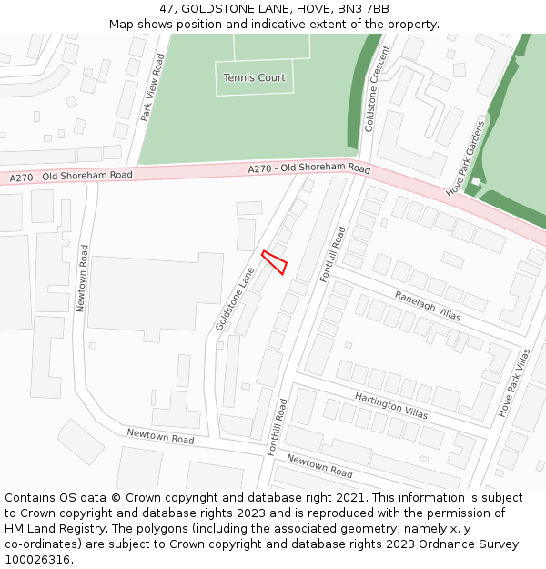 47, GOLDSTONE LANE, HOVE, BN3 7BB: Location map and indicative extent of plot