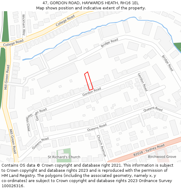 47, GORDON ROAD, HAYWARDS HEATH, RH16 1EL: Location map and indicative extent of plot