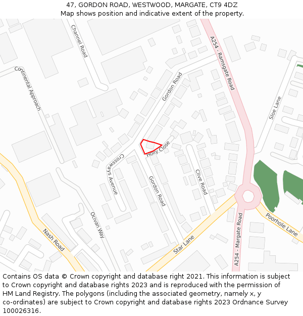 47, GORDON ROAD, WESTWOOD, MARGATE, CT9 4DZ: Location map and indicative extent of plot