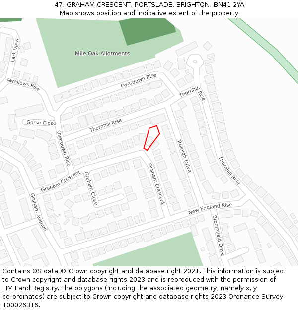 47, GRAHAM CRESCENT, PORTSLADE, BRIGHTON, BN41 2YA: Location map and indicative extent of plot