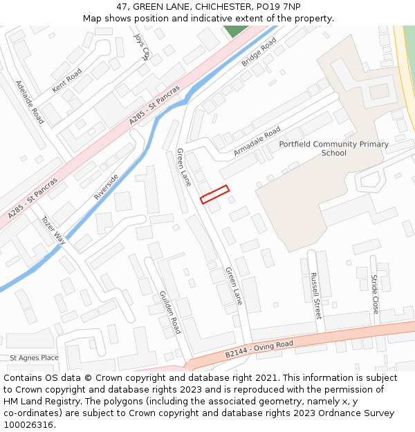 47, GREEN LANE, CHICHESTER, PO19 7NP: Location map and indicative extent of plot