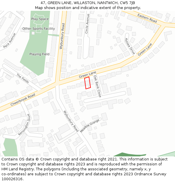 47, GREEN LANE, WILLASTON, NANTWICH, CW5 7JB: Location map and indicative extent of plot