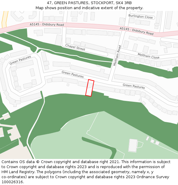 47, GREEN PASTURES, STOCKPORT, SK4 3RB: Location map and indicative extent of plot