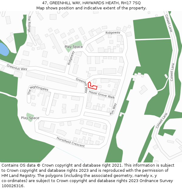 47, GREENHILL WAY, HAYWARDS HEATH, RH17 7SQ: Location map and indicative extent of plot