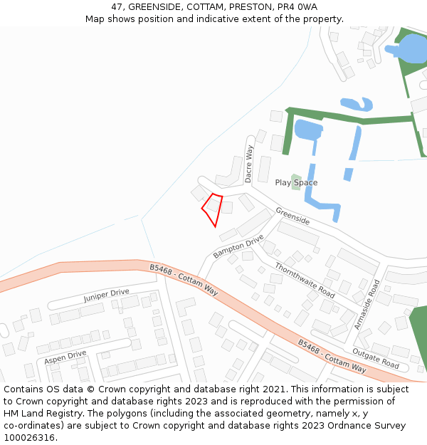 47, GREENSIDE, COTTAM, PRESTON, PR4 0WA: Location map and indicative extent of plot