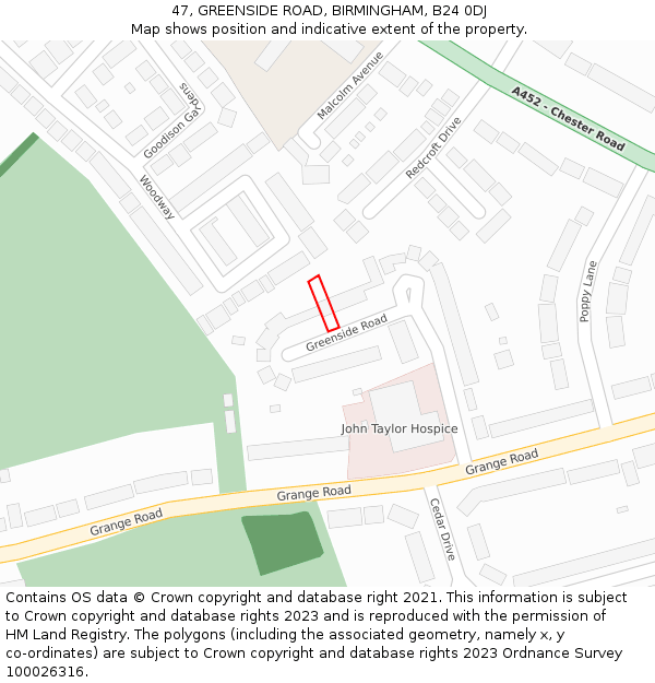 47, GREENSIDE ROAD, BIRMINGHAM, B24 0DJ: Location map and indicative extent of plot