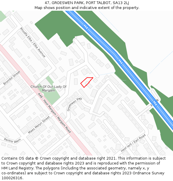 47, GROESWEN PARK, PORT TALBOT, SA13 2LJ: Location map and indicative extent of plot